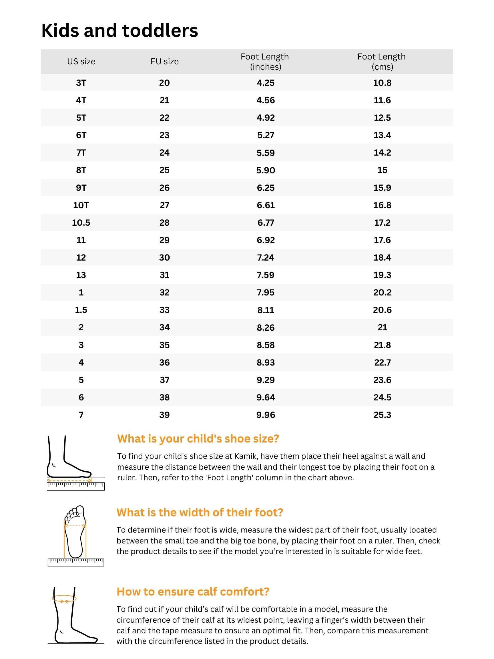 Sizing chart for ICEANGEL