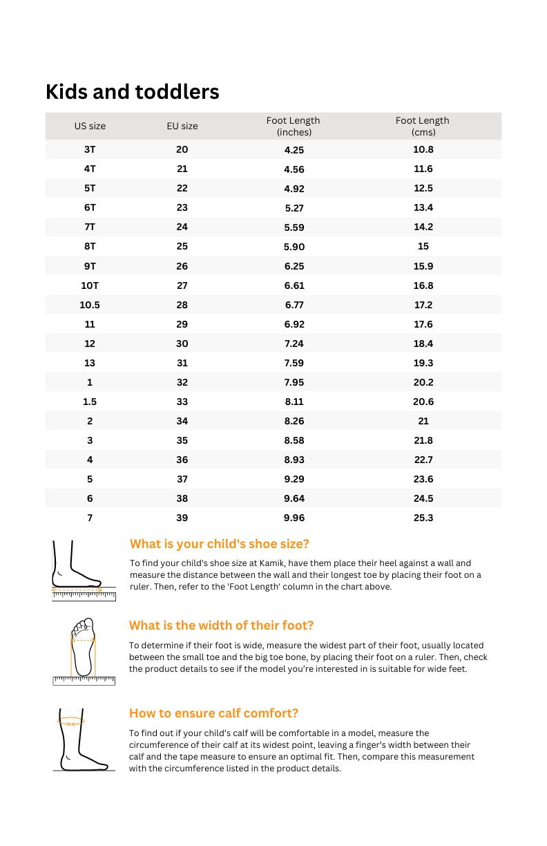 Sizing chart for Raindrops - Kids' Rain Boots