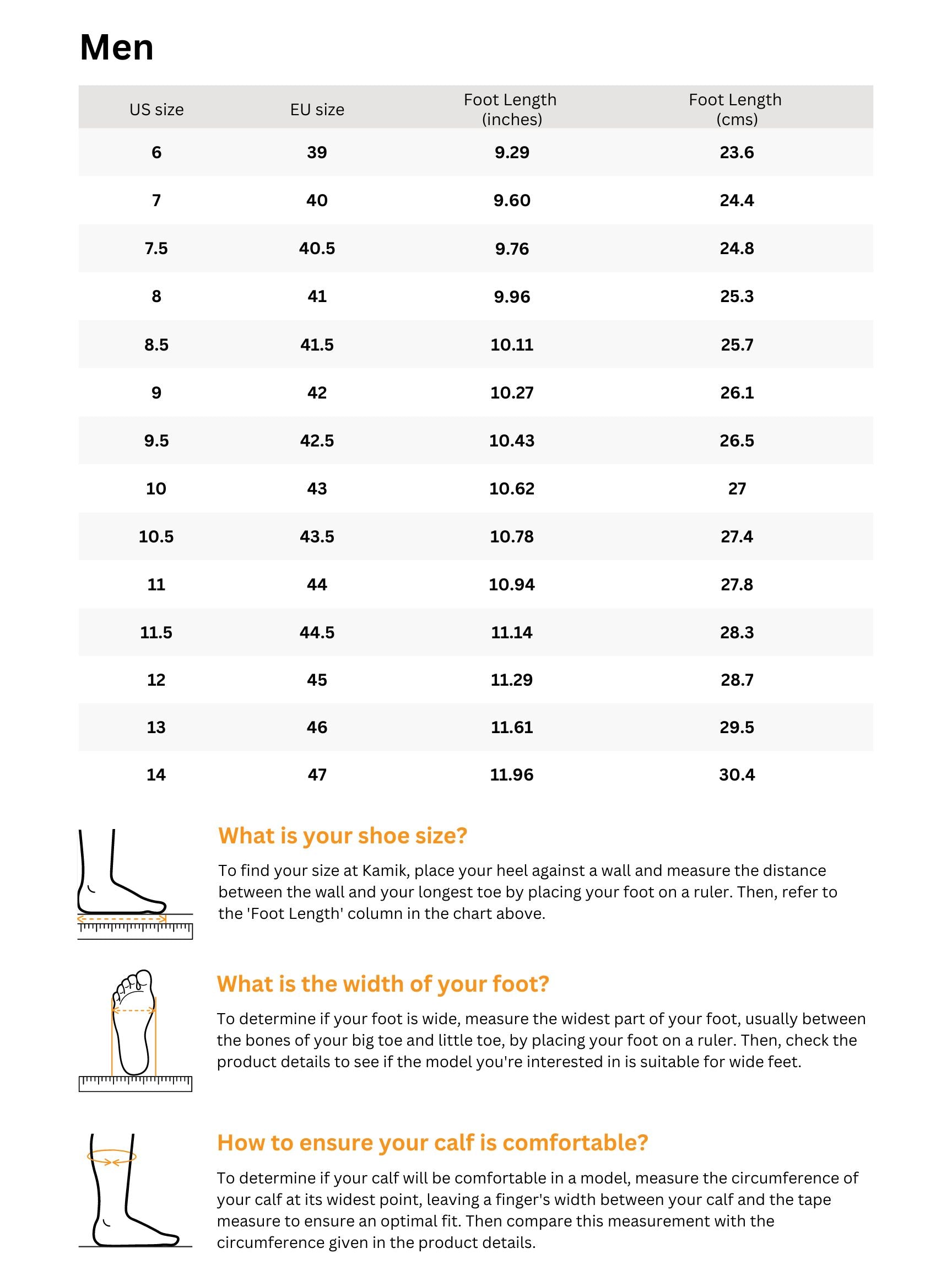 Sizing chart for MICHAEL