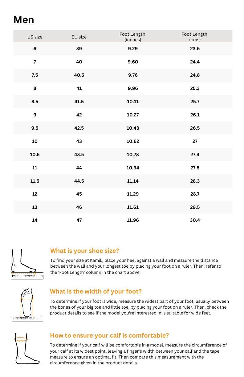 Sizing chart for Men's TERRAIN MID