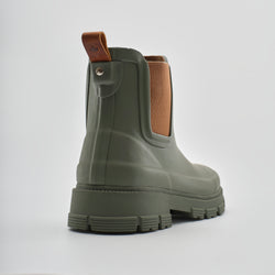 Khaki : Hailee Women's Rain Boots - Three-Quarter Back View