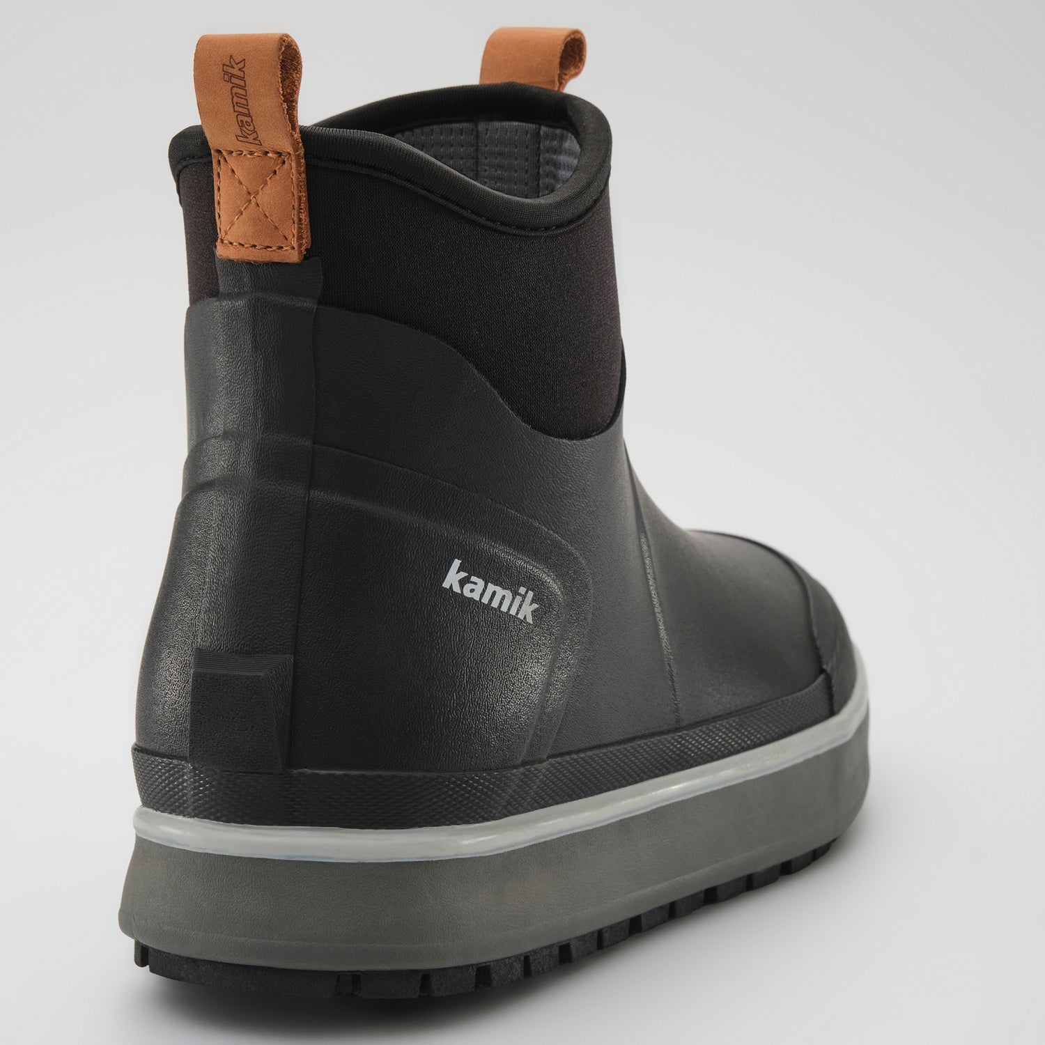 Black : Lowtide Men's Rain Boots - Three-Quarter Back View