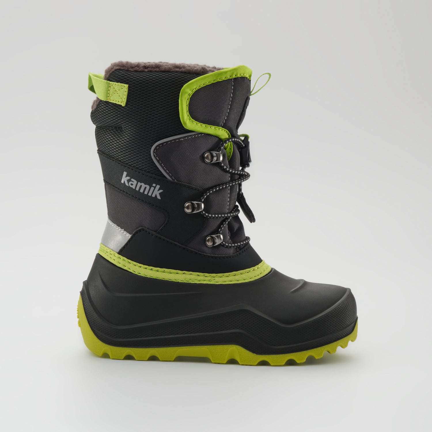 Charcoal-Lime : Luke EZ Kids Winter Boots - Side View