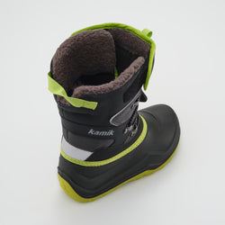 Charcoal-Lime : Luke EZ Kids Winter Boots - Three-Quarter Top View