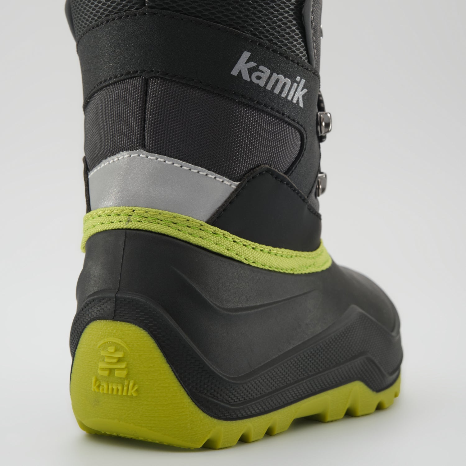 Charcoal-Lime : Luke EZ Kids Winter Boots - Close-up Back View