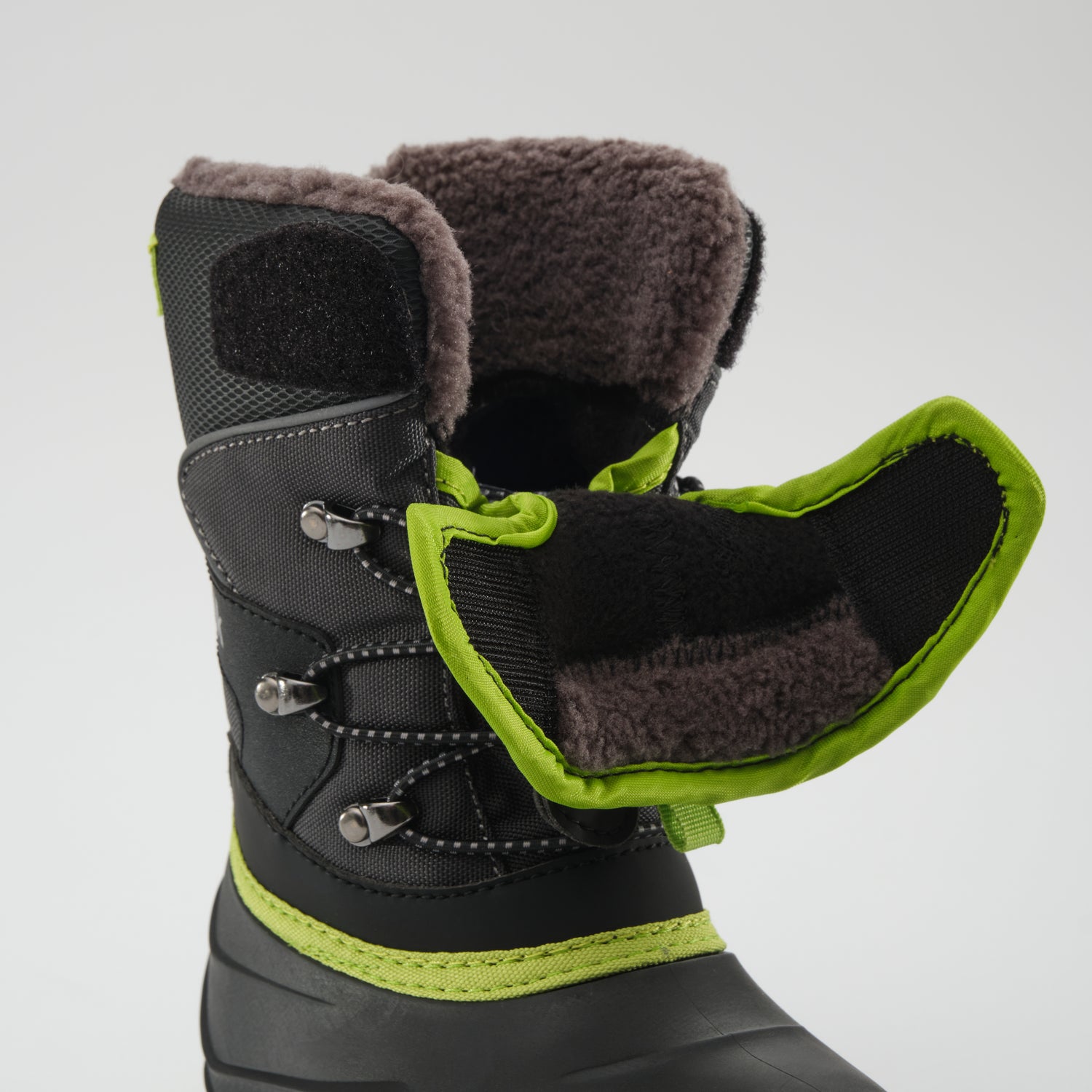Charcoal-Lime : Luke EZ Kids Winter Boots - EZ-ON-OFF View
