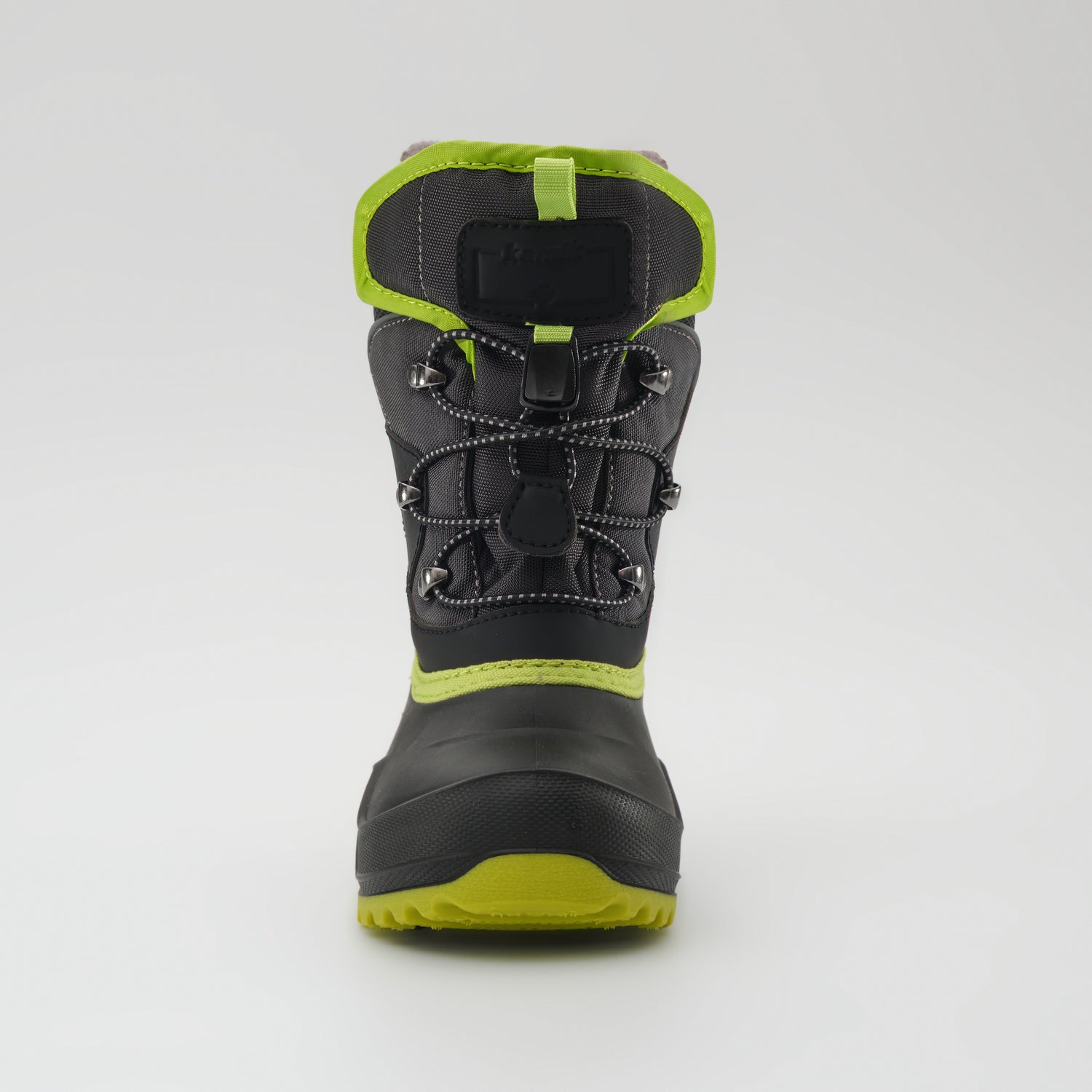 Charcoal-Lime : Luke EZ Kids Winter Boots - Front View