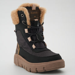 Black-Brown : Seeker F Kids Winter Boots - Three-Quarter Front View