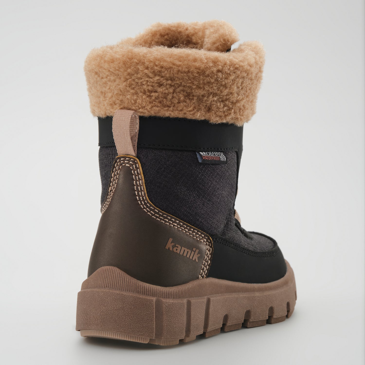 Black-Brown : Seeker F Kids Winter Boots - Three-Quarter Back View