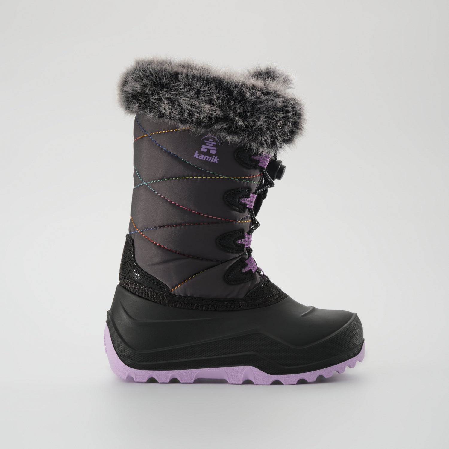 Charcoal-Purple : Snowangel Kids Winter Boots - Side View