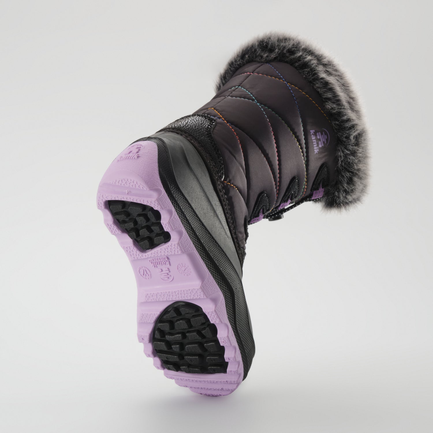 Charcoal-Purple : Snowangel Kids Winter Boots - Outsole View