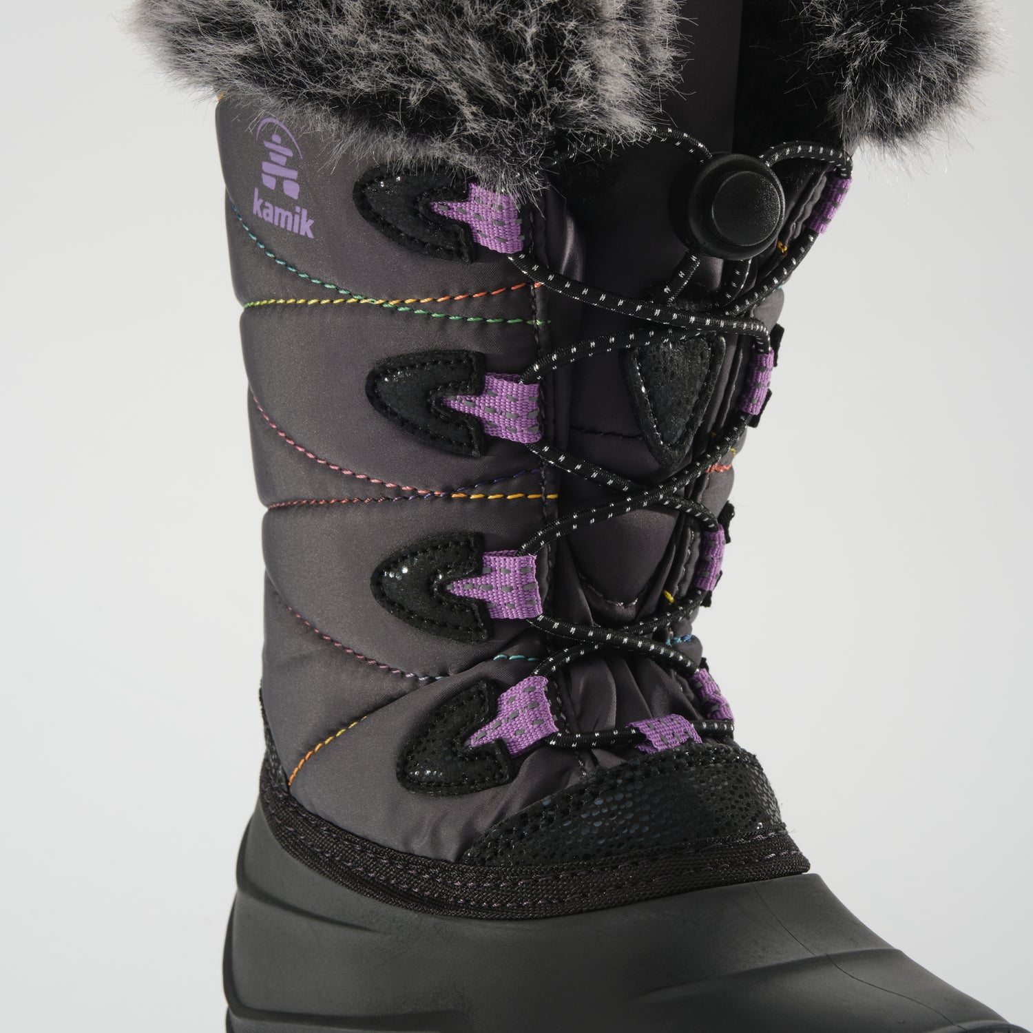 Charcoal-Purple : Snowangel Kids Winter Boots - Laces View