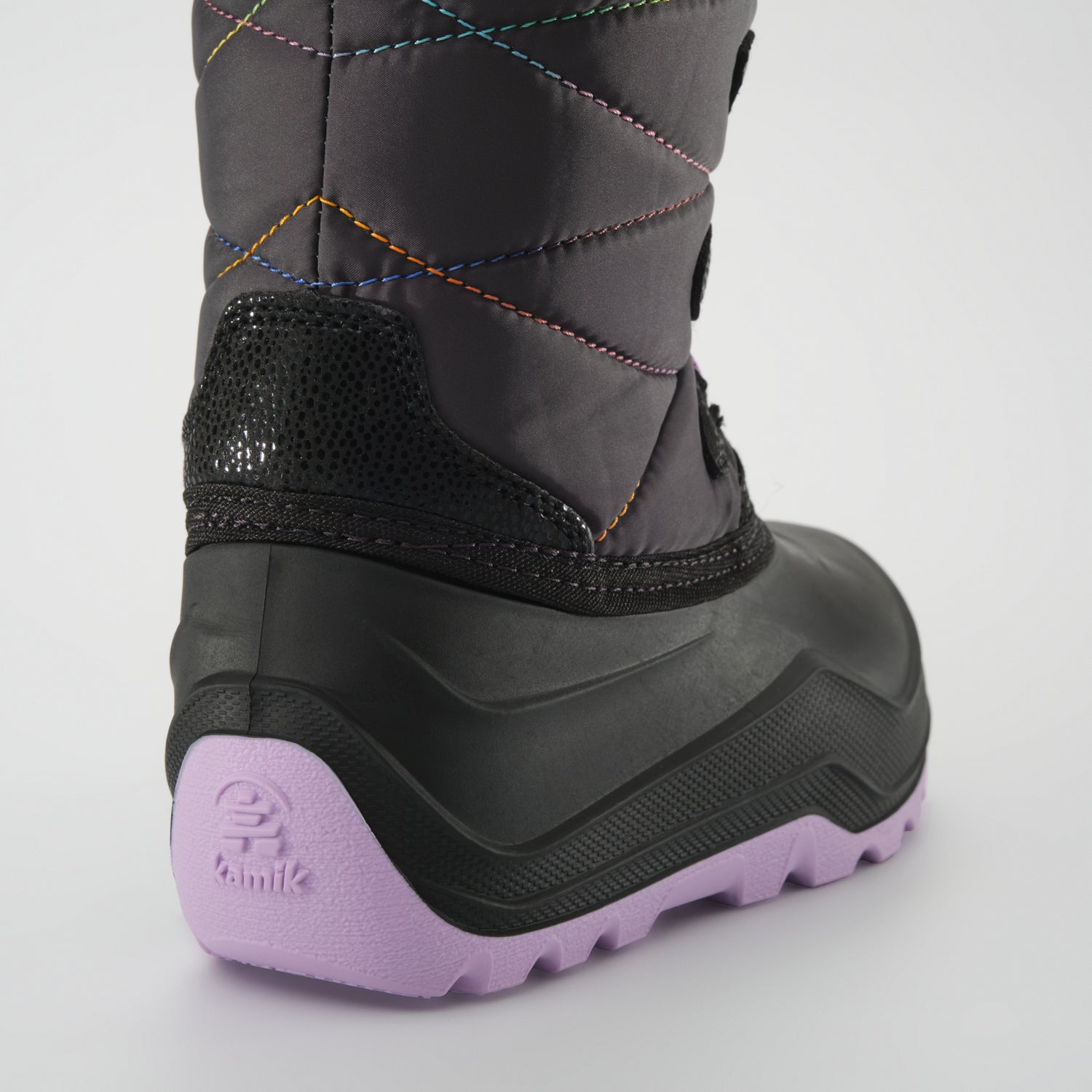 Charcoal-Purple : Snowangel Kids Winter Boots - Close-up Back View