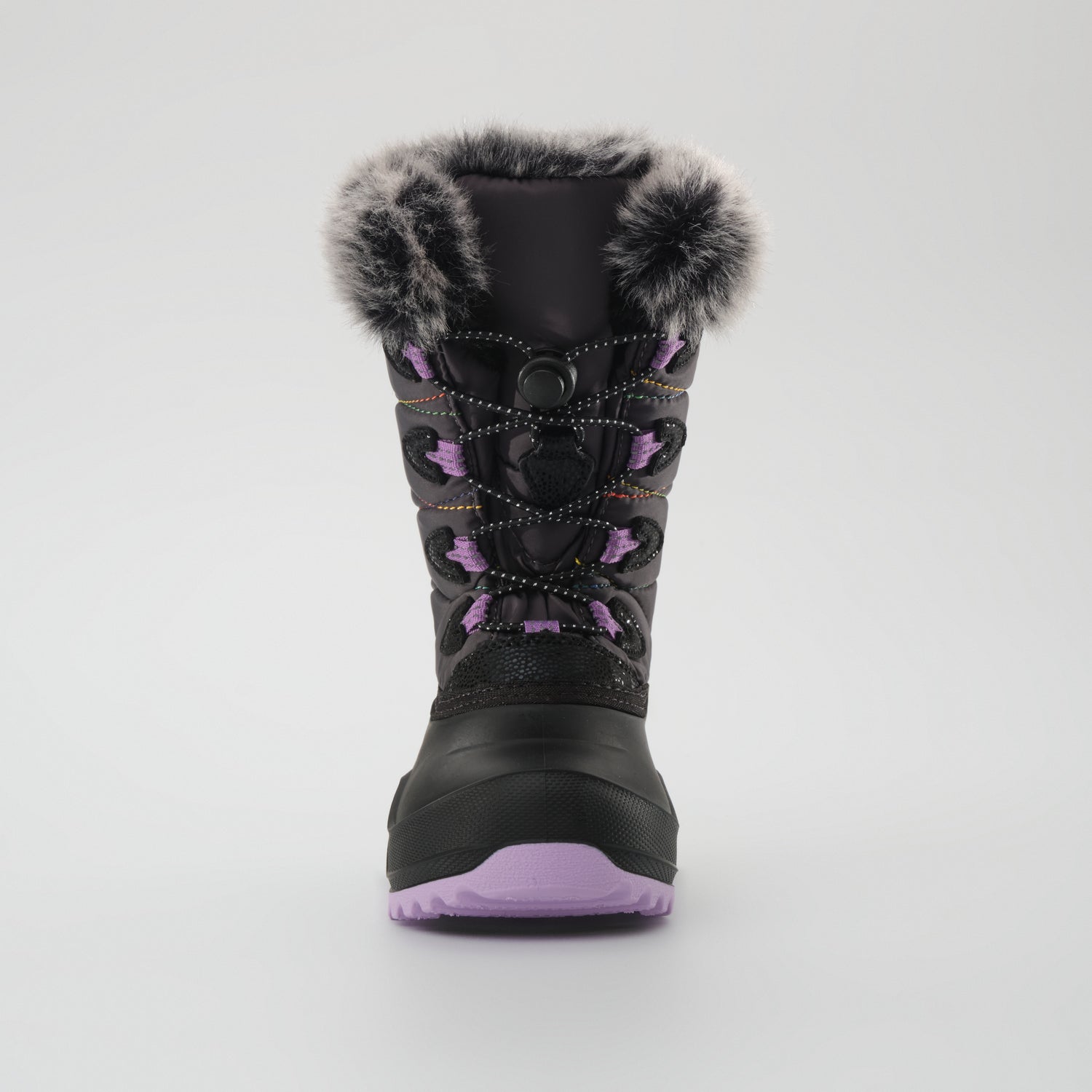 Charcoal-Purple : Snowangel Kids Winter Boots - Front View