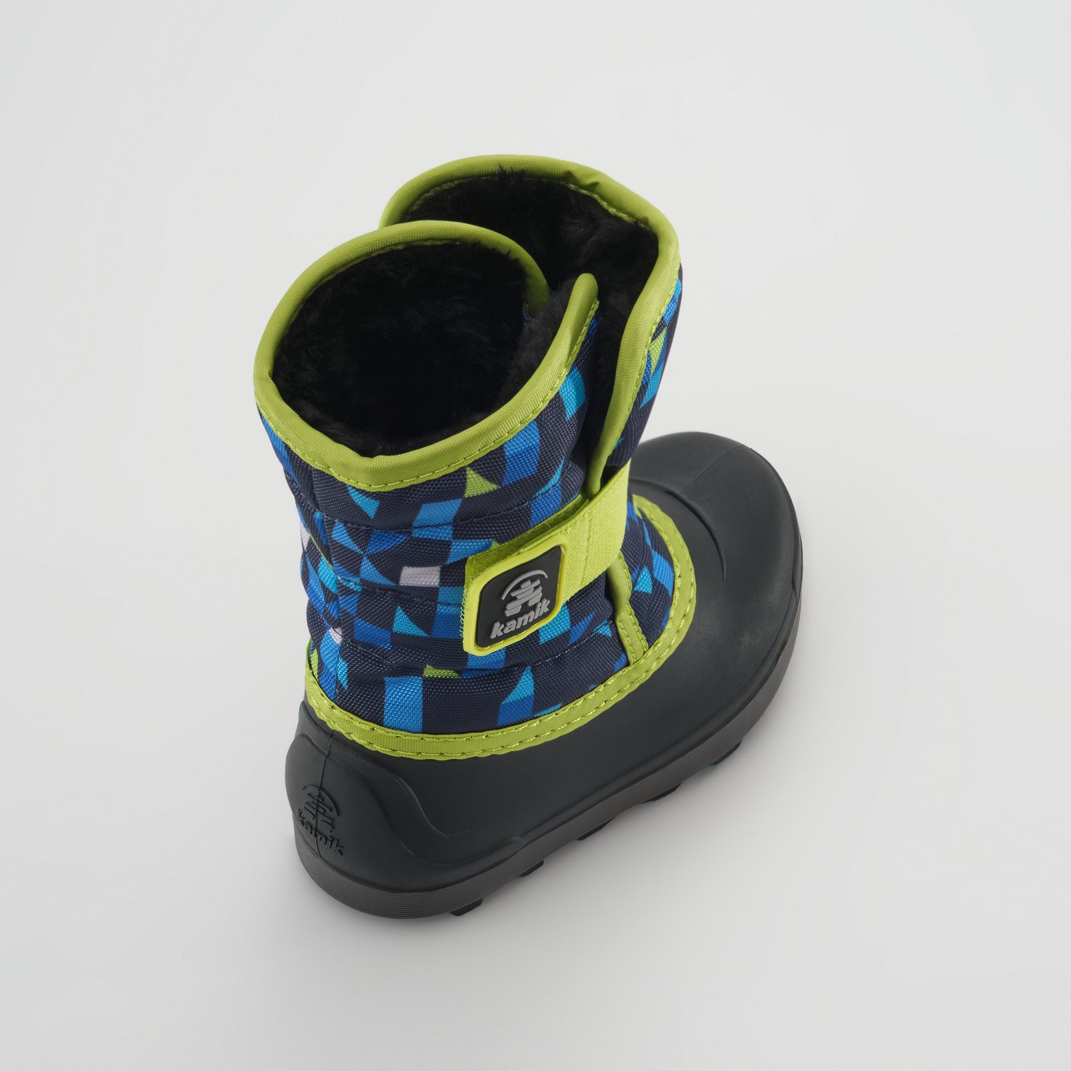 Navy-Lime : Snowbug 7 Print Toddlers Winter Boots - Three-Quarter Back View