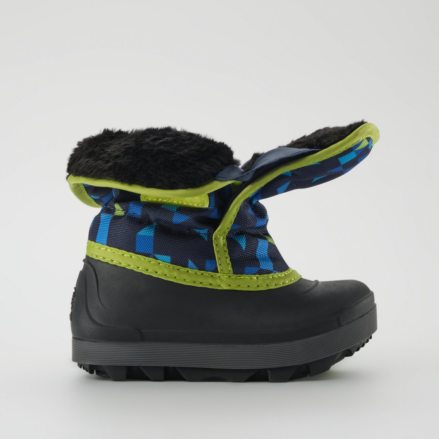 Navy-Lime : Snowbug 7 Print Toddlers Winter Boots - Open Side View