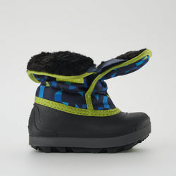 Navy-Lime : Snowbug 7 Print Toddlers Winter Boots - Open Side View