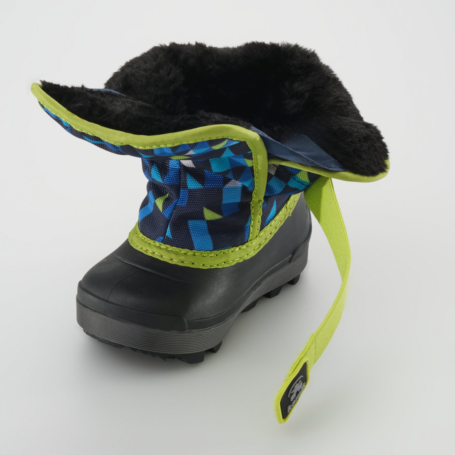 Navy-Lime : Snowbug 7 Print Toddlers Winter Boots - Open Three-Quarter View