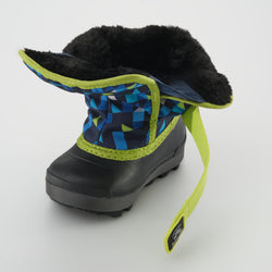 Navy-Lime : Snowbug 7 Print Toddlers Winter Boots - Open Three-Quarter View