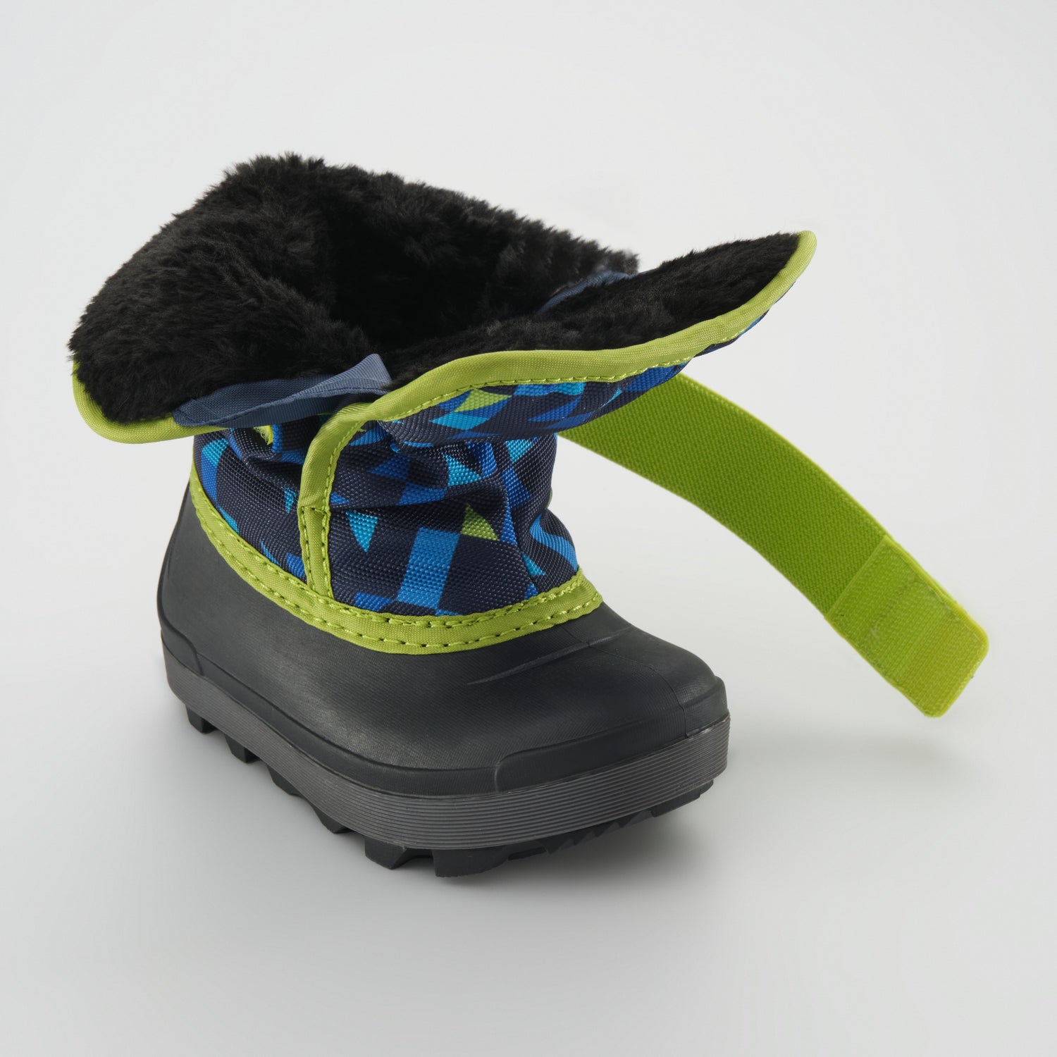Navy-Lime : Snowbug 7 Print Toddlers Winter Boots - Three-Quarter Front View