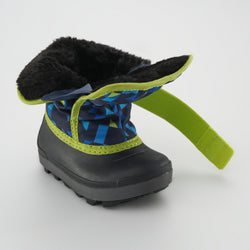 Navy-Lime : Snowbug 7 Print Toddlers Winter Boots - Three-Quarter Front View
