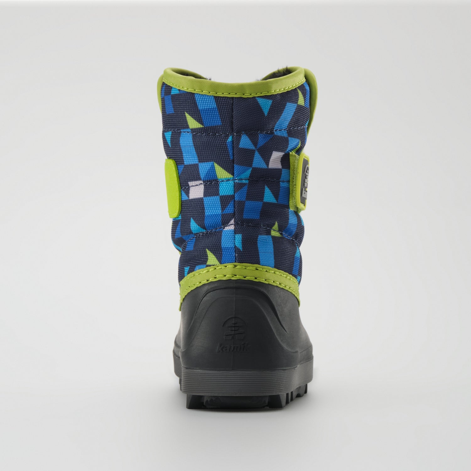 Navy-Lime : Snowbug 7 Print Toddlers Winter Boots - Back View