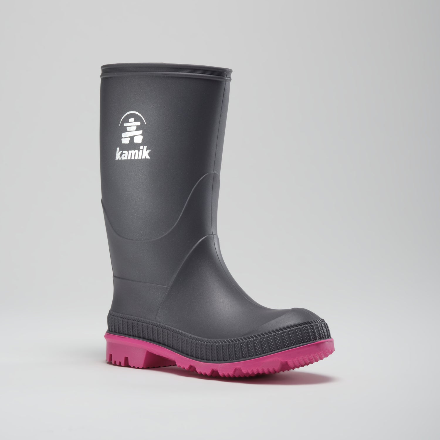 Charcoal-Magenta : Stomp Kids' Rain Boots - Main View
