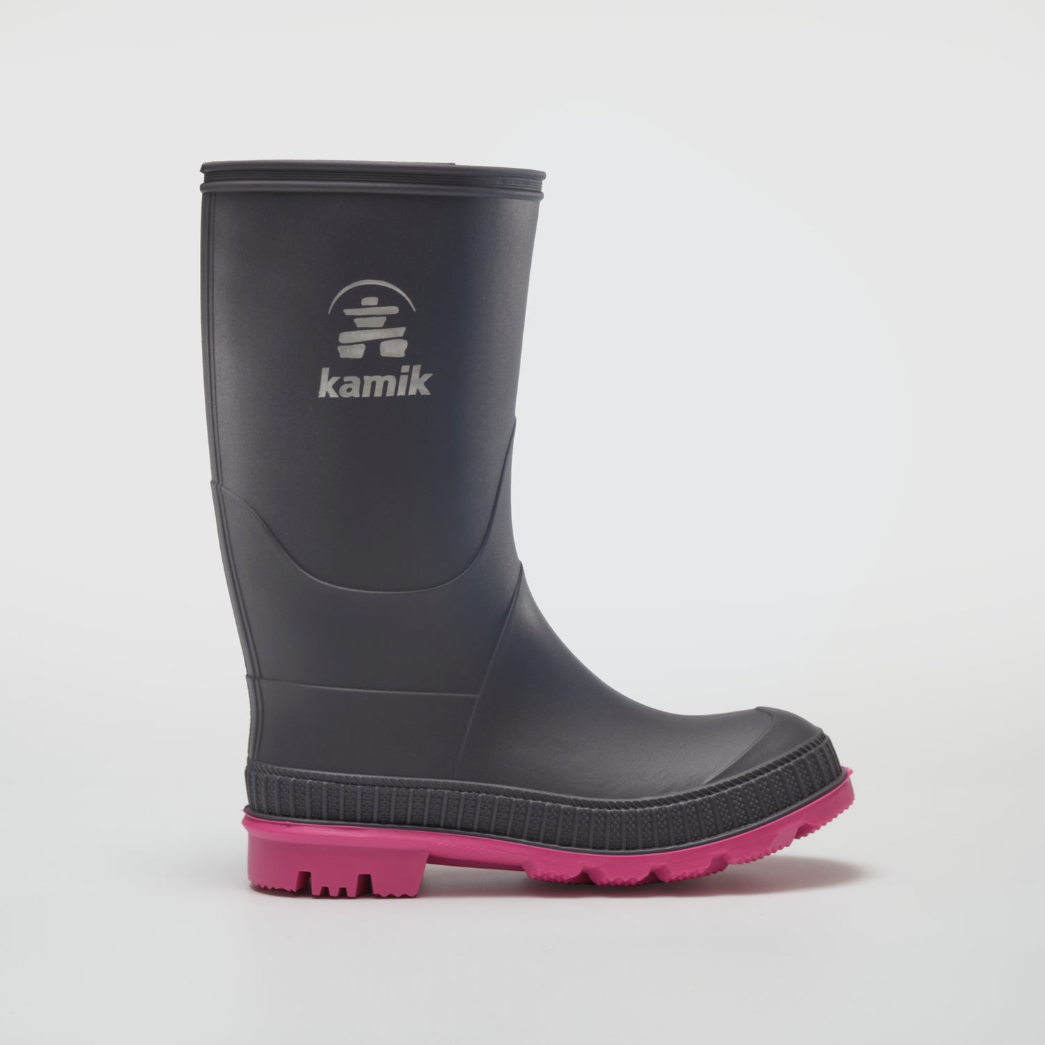 Charcoal-Magenta : Stomp Kids' Rain Boots - Side View