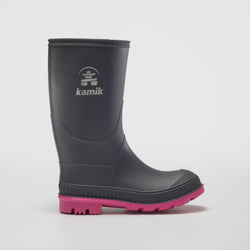 Charcoal-Magenta : Stomp Kids' Rain Boots - Side View