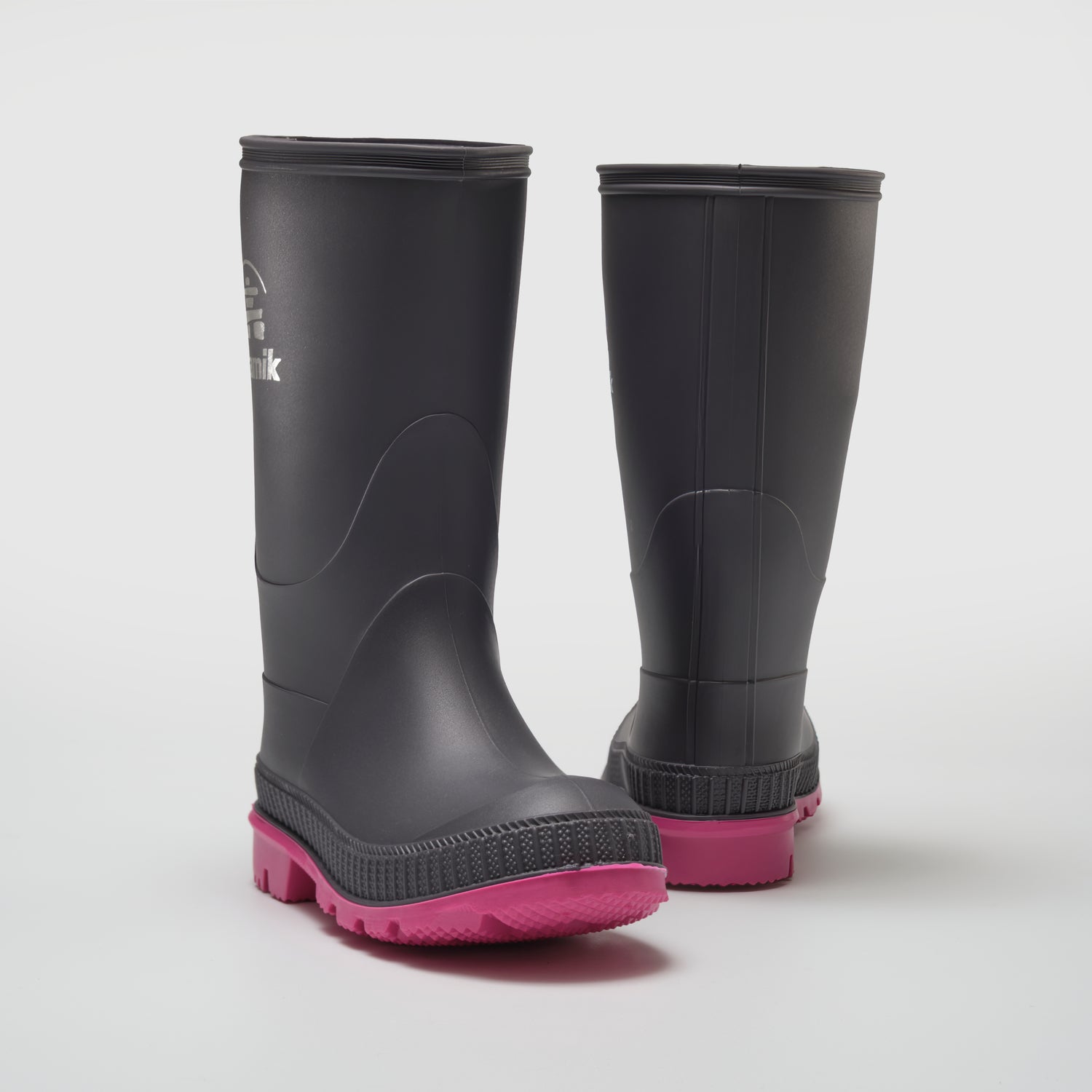 Charcoal-Magenta : Stomp Kids' Rain Boots - Pair View