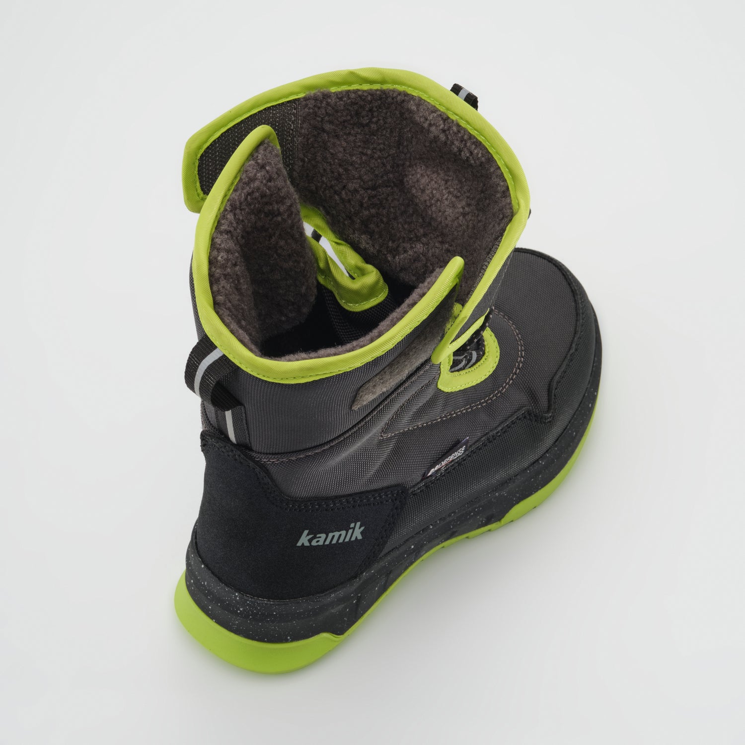 Charcoal-Lime : Stormex EZ Kids Winter Boots - Tree-Quarter Top View