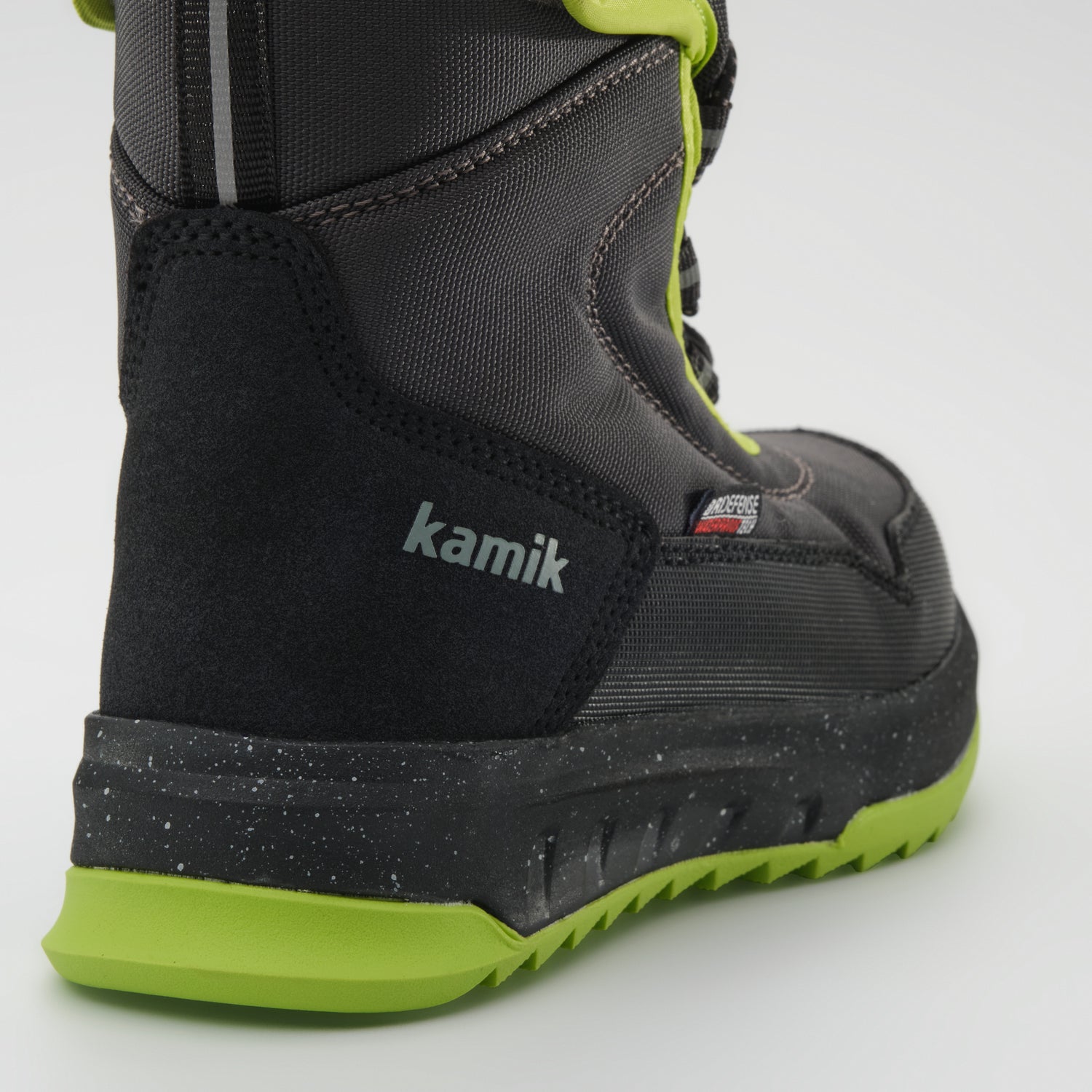 Charcoal-Lime : Stormex EZ Kids Winter Boots - Close-up Back View