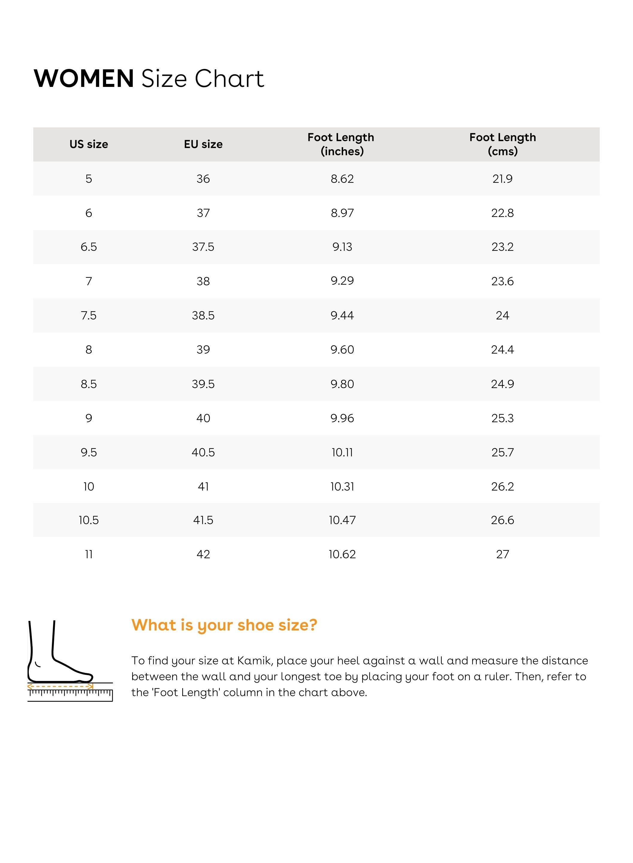 Sizing chart for ALBORG - Women